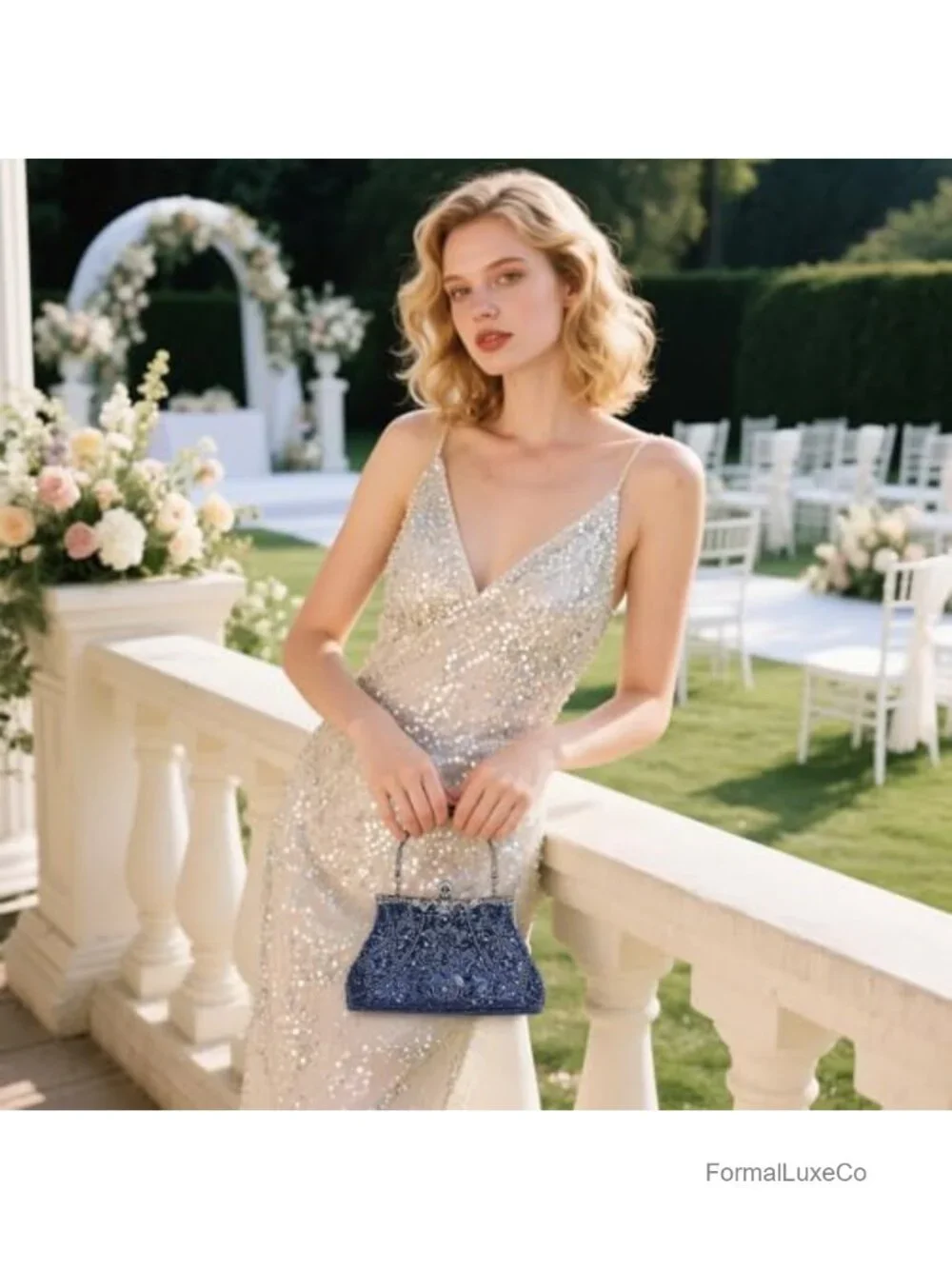 Vintage Beaded Clutch Evening Bag Formal Wedding Purse